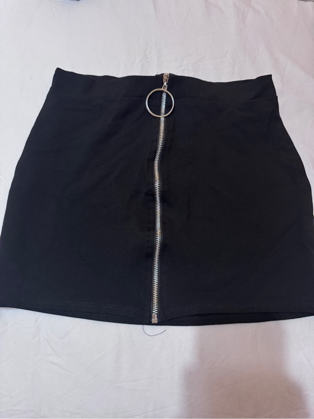 Black Zip-Front Mini Skirt